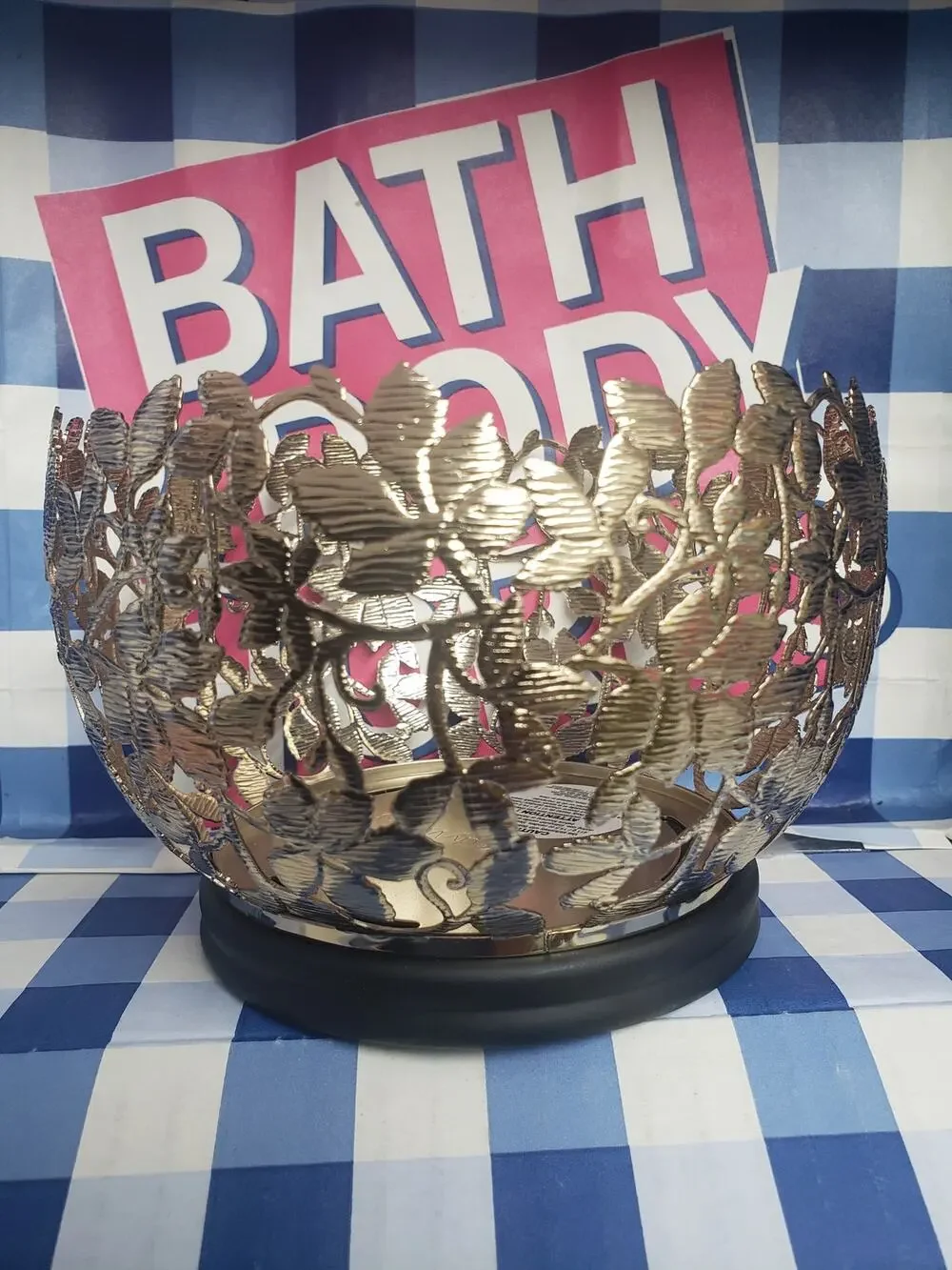 BBW Gold Leafy Vine Bowl Large 3 Wick Candle Holder Home Fragrance Decor